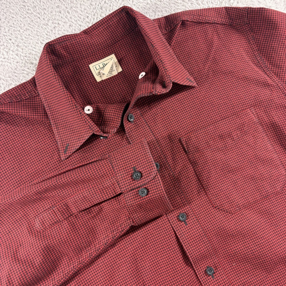 L.L Bean Flannel Shirt Mens Large Wicked Good Buffalo Plaid Houndstooth Pattern